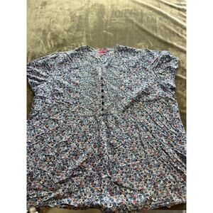 Woman Within Shirt Womens‎ 2X 26/28 Blue button Blouse Top Floral Short Sleeve